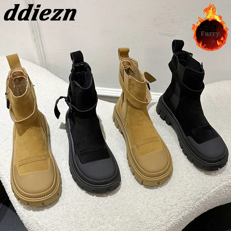 

Женские меховые ботильоны с круглым носком, на плоской подошве