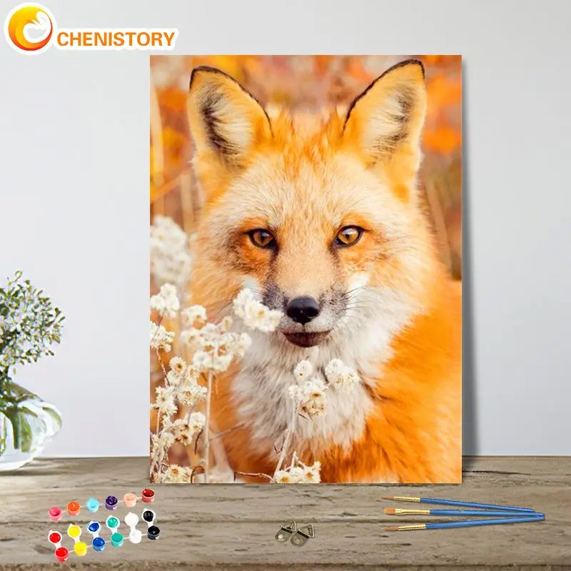 

CHENISTORY Pictures By Number Animal Fox Handpainted Kits Drawing Paint Canvas Oil Painting 40x50cm Frame Home Decor