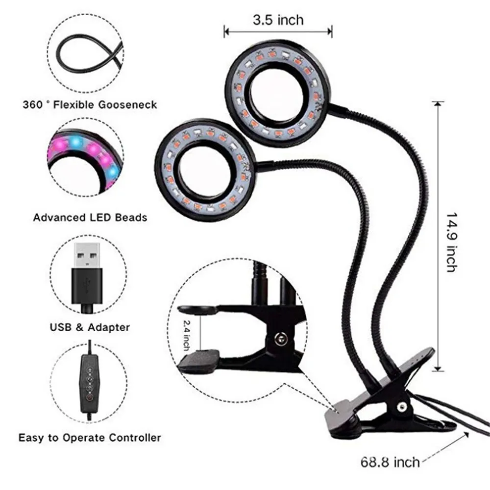 

LED Plant Growth Lamp Indoor Cultivation Ring Timing Double Clip Meat Fill Light Plant Growth Lamp