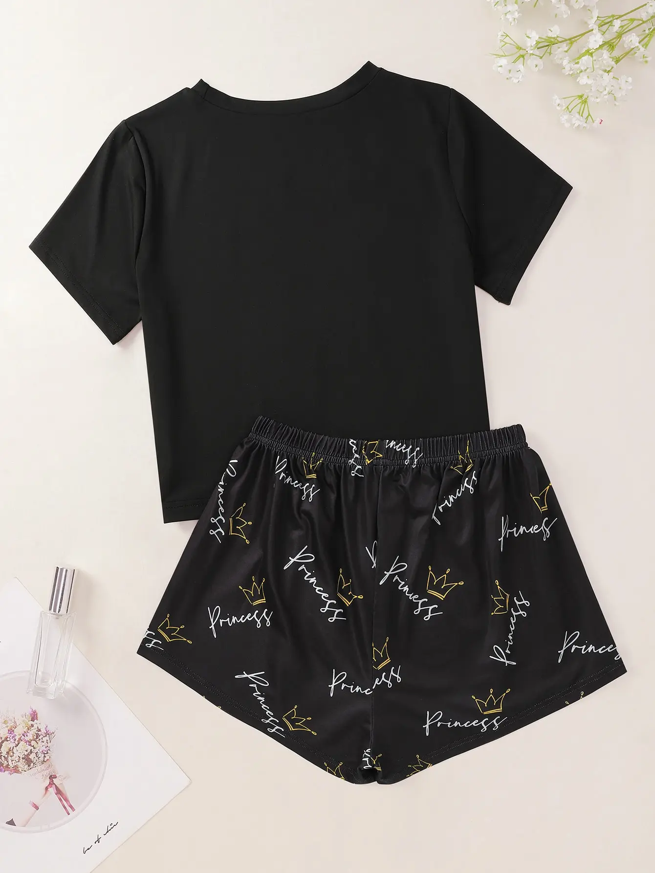 Monogram & Crown Print Jacket Shorts Pajama Household Suit Fashion Sexy Home Women's Underwear Pajamas Set