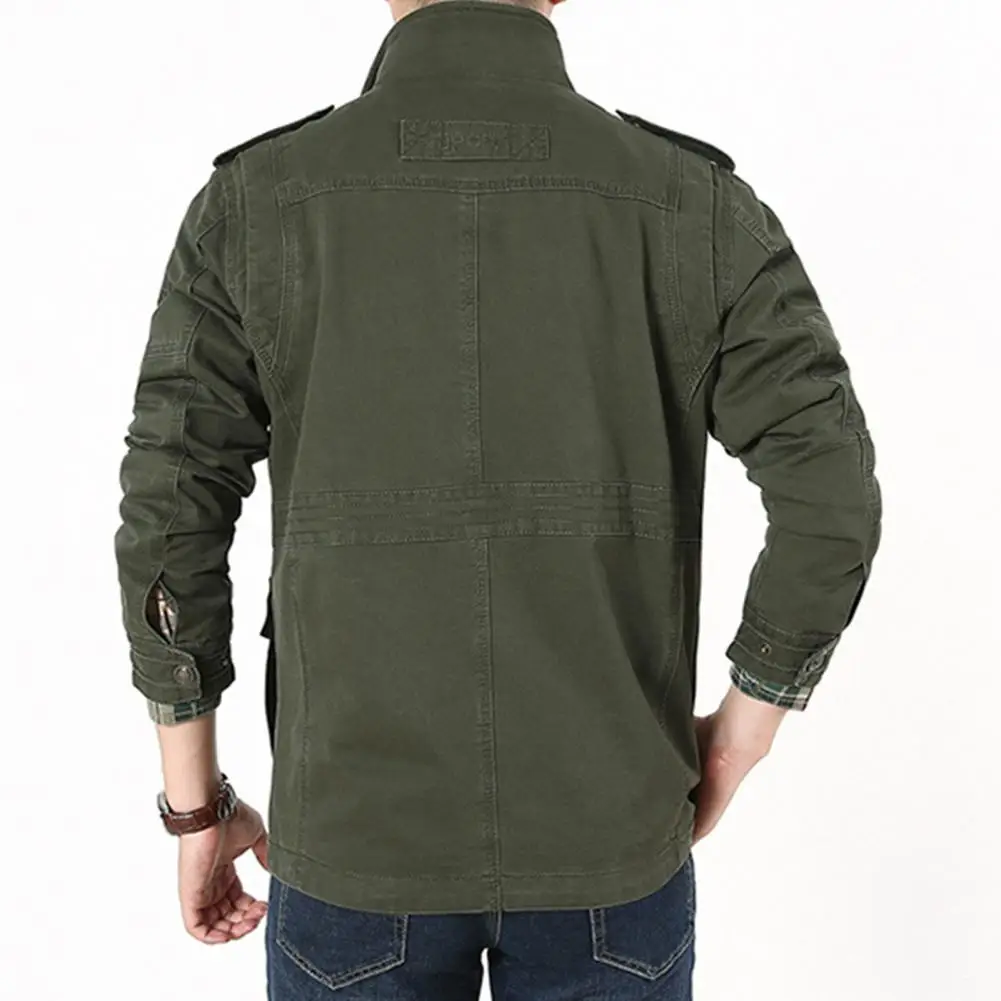 

Men Trench Coat Stand Collar Cozy Buttons Zipper Pockets Outerwear Male Jacket Streetwear