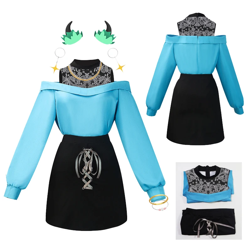 

Anime Oshi no Ko Hoshino Ai Cosplay Blue Dress Costume Outfits Two Pieces Skirts Tops Set Halloween Carnival Party Disguise Suit