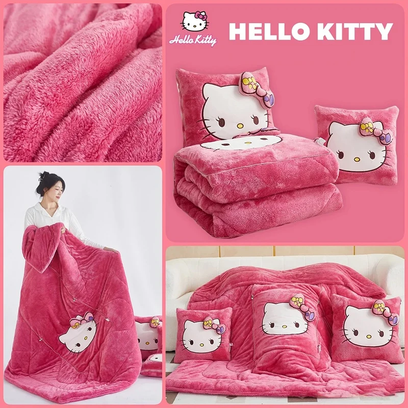 Аниме Стич Hello Kitty Подушка Одеяло Kawaii Два в одном Вышитый Диван Спальное