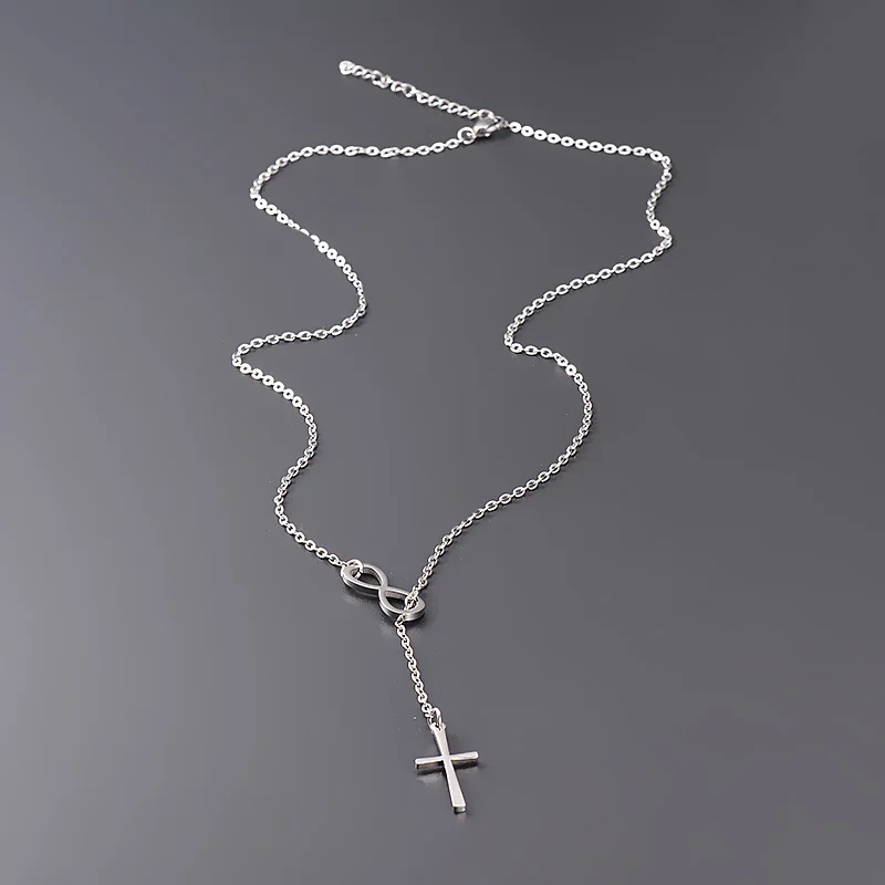Ожерелье Infinity Cross для женщин с кулоном Love из нержавеющей стали Религиозные украшения с регулируемой цепочкой.