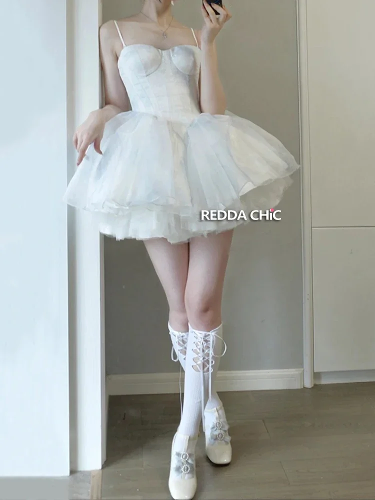 Фото IMU Lolita Princess Puffy Mini Dress Trailing Smock Shawl Petticoat Underskirt Organza Tutu Ball Gowns Women 3-piece Set №4
