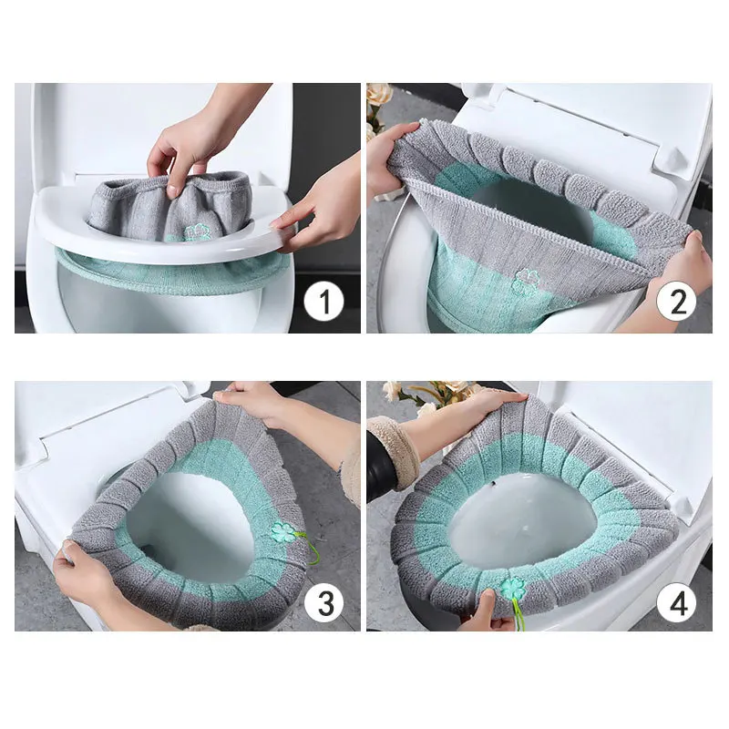 Winter Warm Toilet Seat Cover Mat Bathroom Toilet Pad Cushion with Handle Thicker Soft Washable Closestool Warmer Accessories images - 6