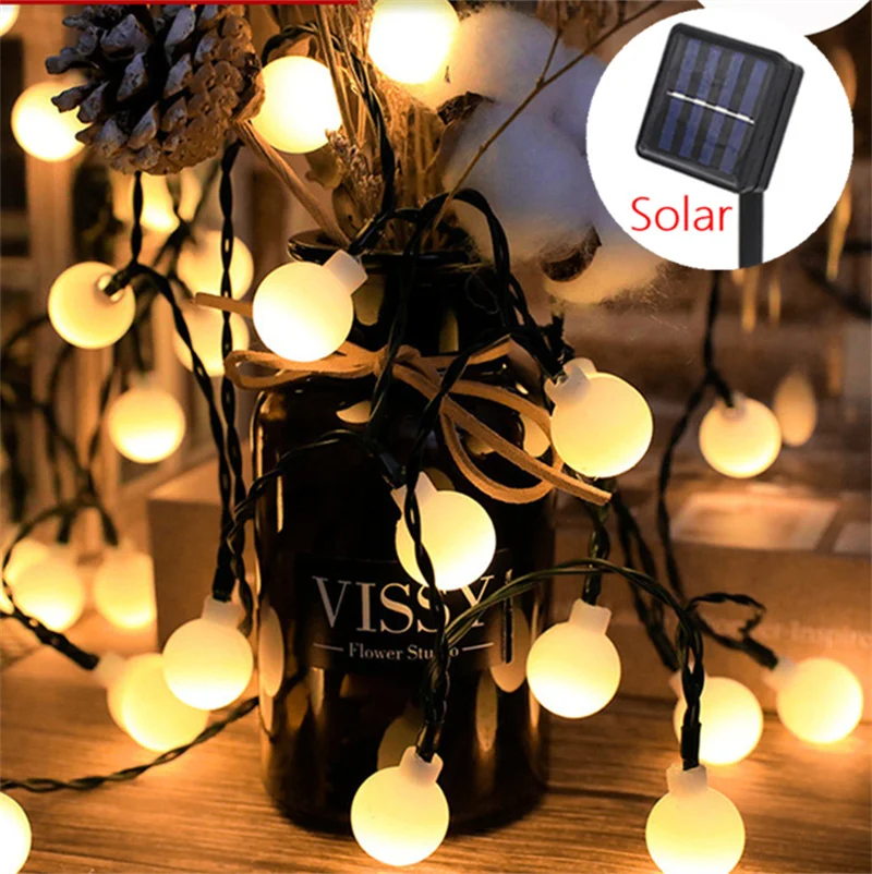 

5M/6.5M/7M/12M LED Ball Garland Fairy Lights String Waterproof Outdoor Lamp Garden Christmas Holiday Solar Light Outdoors Decor