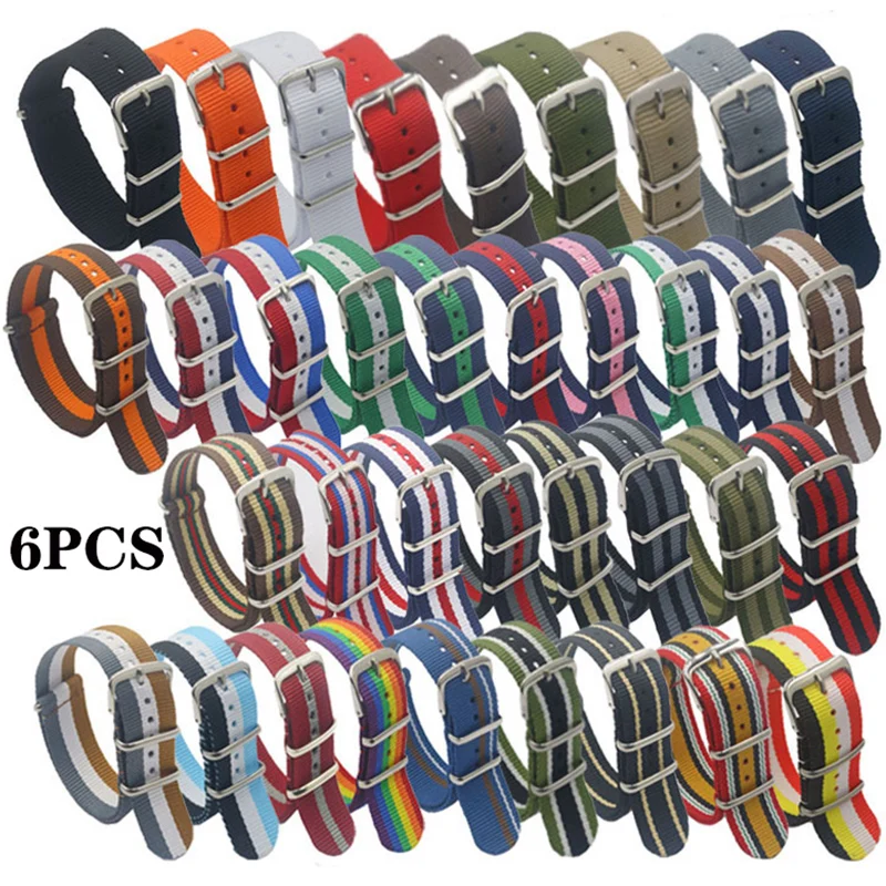 

6pcs nylon Strap 18mm 20mm 22mm Nylon Watch Band Waterproof Watch Strap fornylon Army Sport Watch Dropshipping Belt