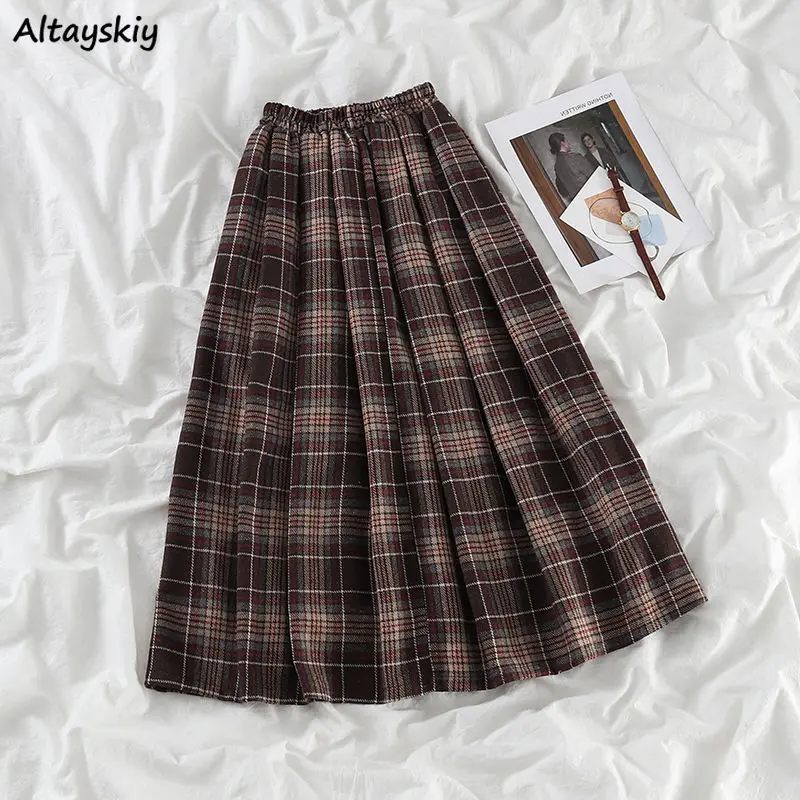 

Plaid Classic Loose Skirts Women Preppy Style Cozy New Comfortable All-match Faldas Sweet Vintage Literary A-line Ulzzang Simple