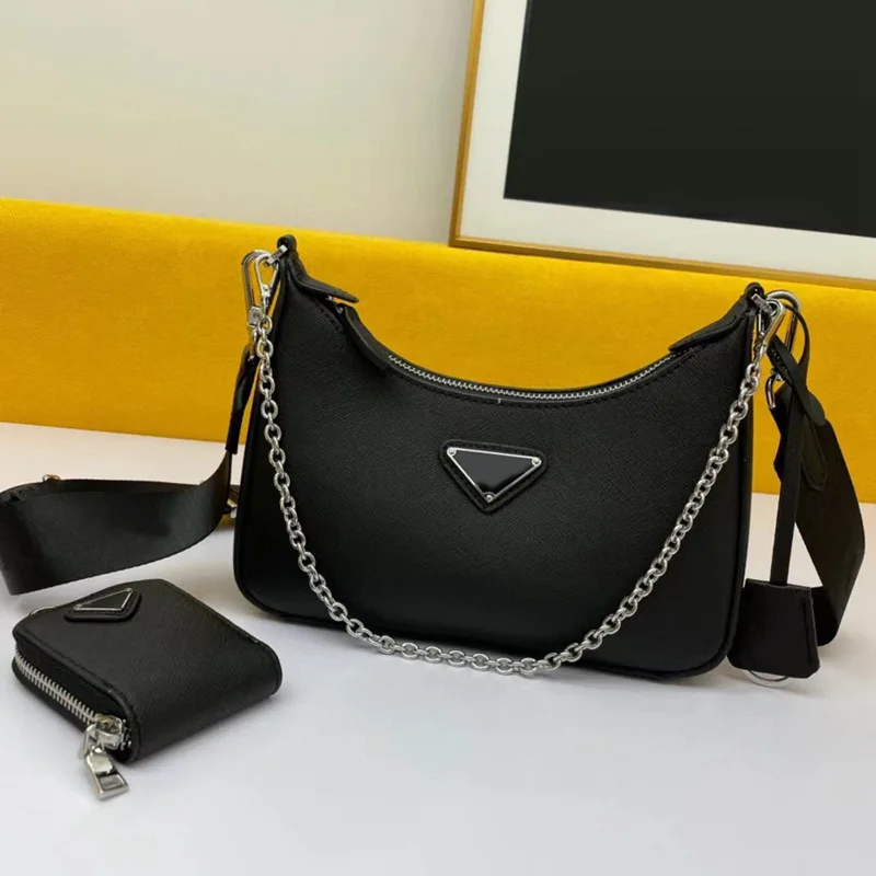 

P Family Three In One Underarm Bag Hobo Crescent Nylon Canvas Versatile Chain Single Shoulder Oblique Straddle Handbag