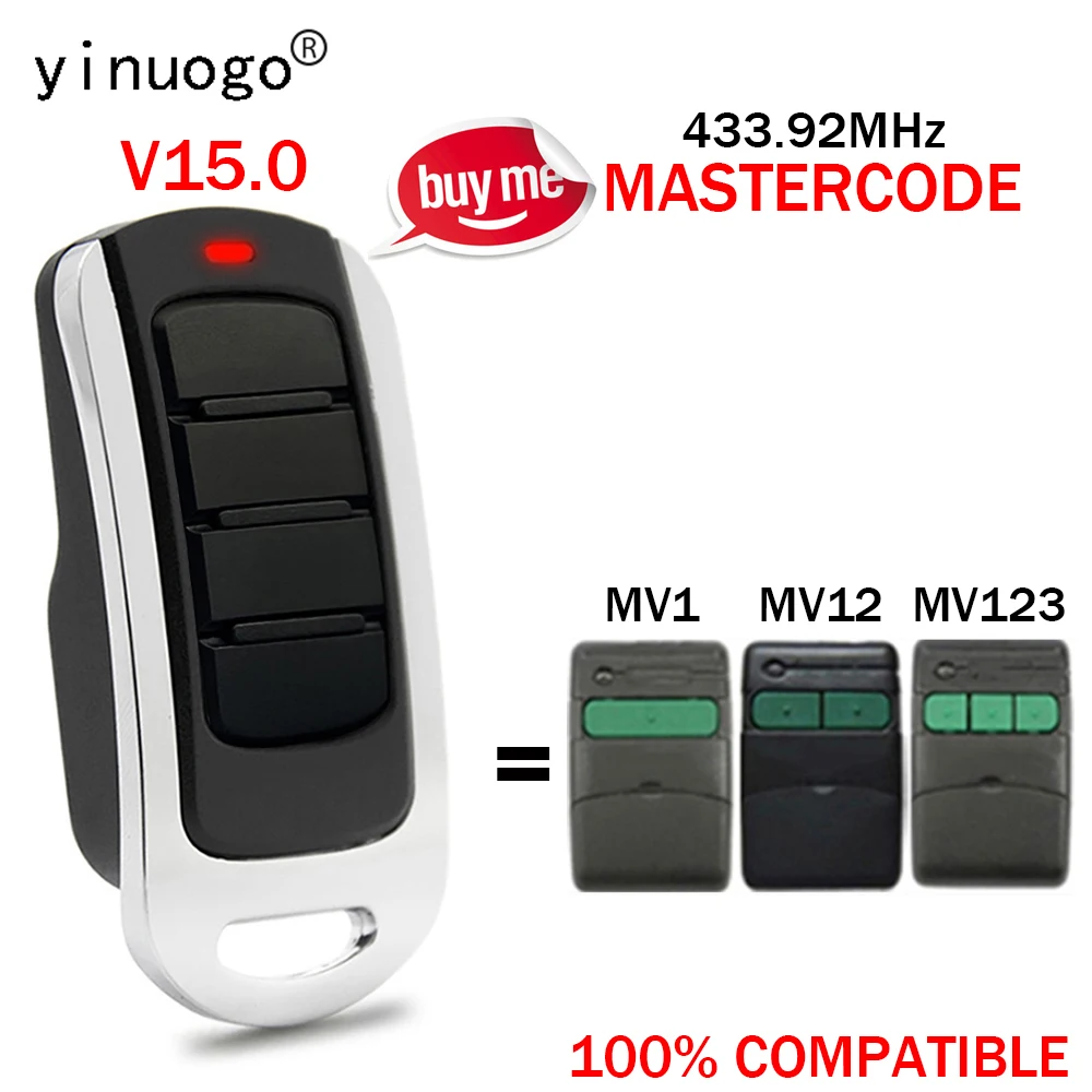 For MASTERCODE MV1 MV12 MV123 Garage Door Remote Control 433.92MHz 4 in 1 Compatible With MASTERCODE MV123 MV12 Garage Remote