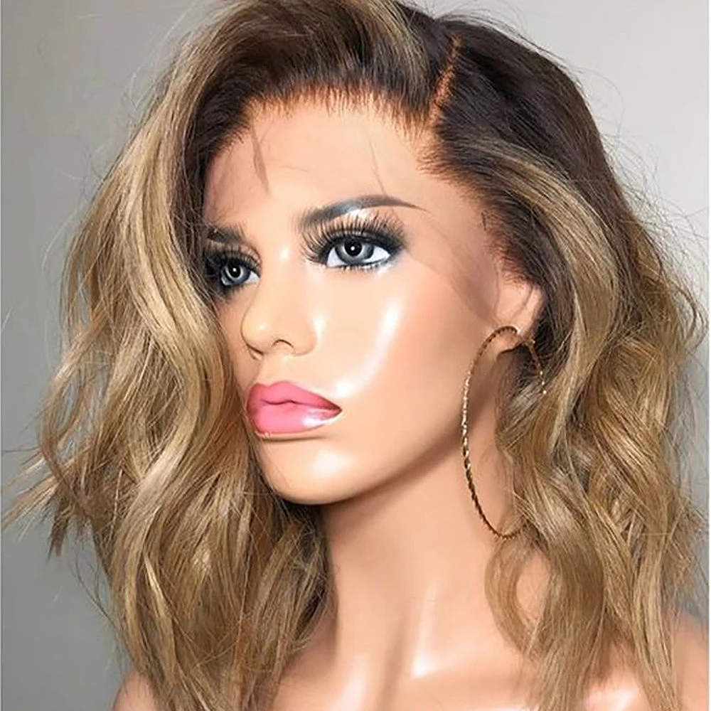 Brown ombre honey blonde lace front wigs human hair Natural Wave Brazilian Remy 360 full Lace Frontal Wigs HD Transparent lace