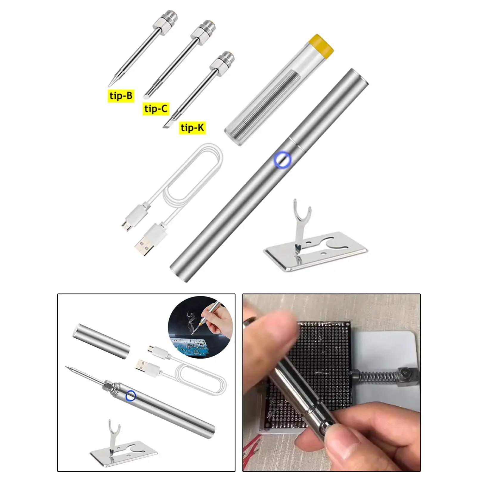 

USB Soldering Iron Kit with 3Pcs Tips Microelectronic Tool DIY for Metal