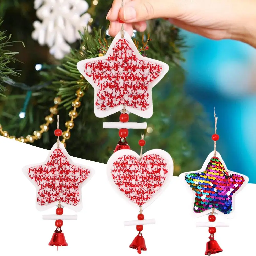 

Christmas Decorative Sequin Pendant Creative Knitted Star Commodity Chip Christmas Wood Window Bell Decorative Pendant Tree H3F2