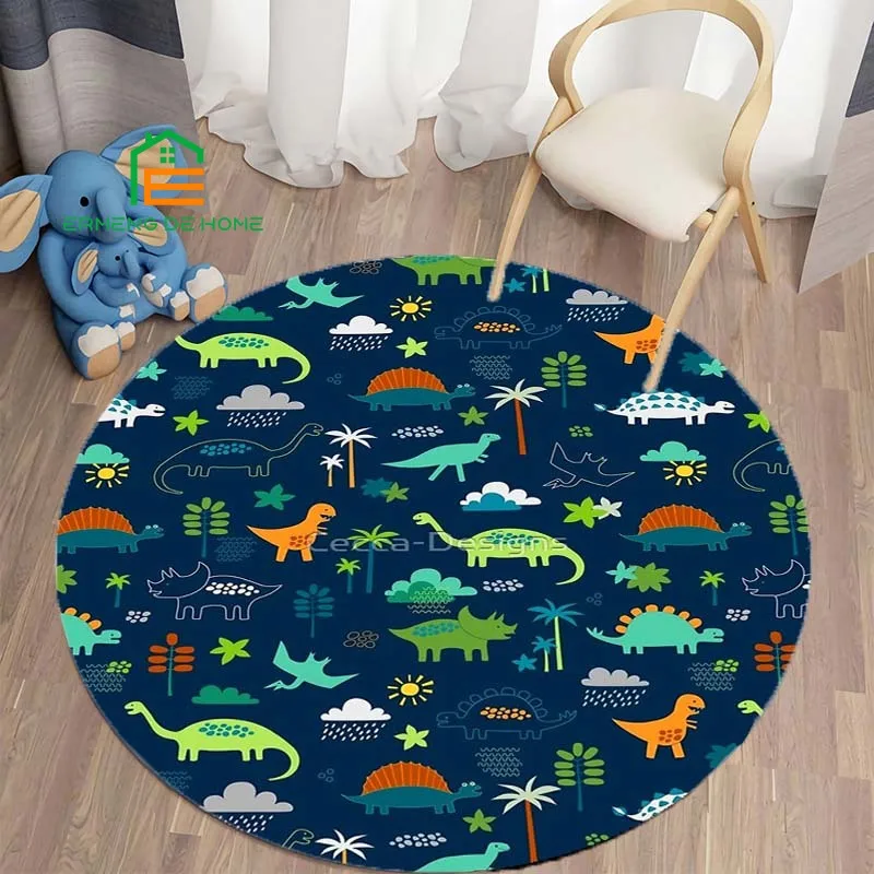 

Cartoon Dinosaur Flannel Round Area Rug for Bedroom Non-slip Carpets for Living Room Kitchen Mats for Floor 5 Sizes