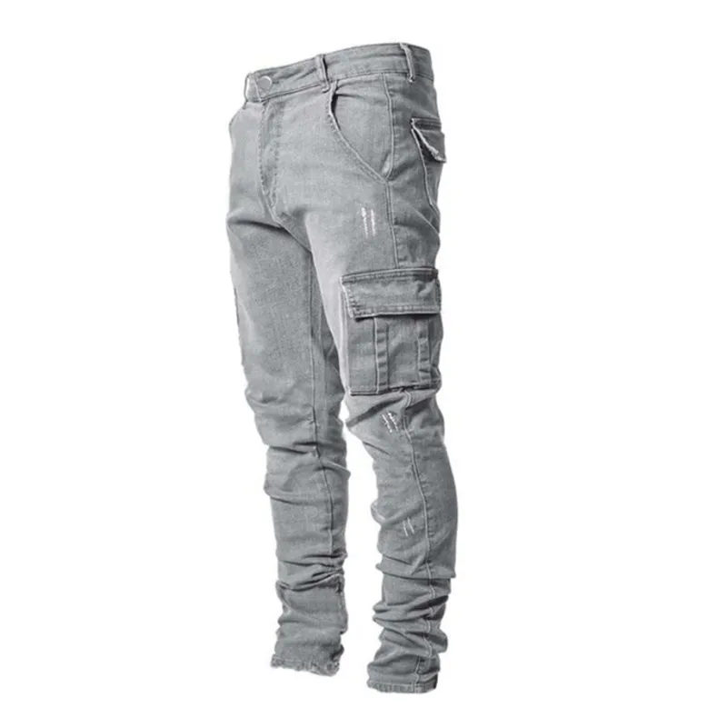 2022 New Fashion Multi Side Pocket Hip Hop Men Pencil Cargo Jeans Trousers Slim Casual Male Cotton Denim Pants Pantalon Homme