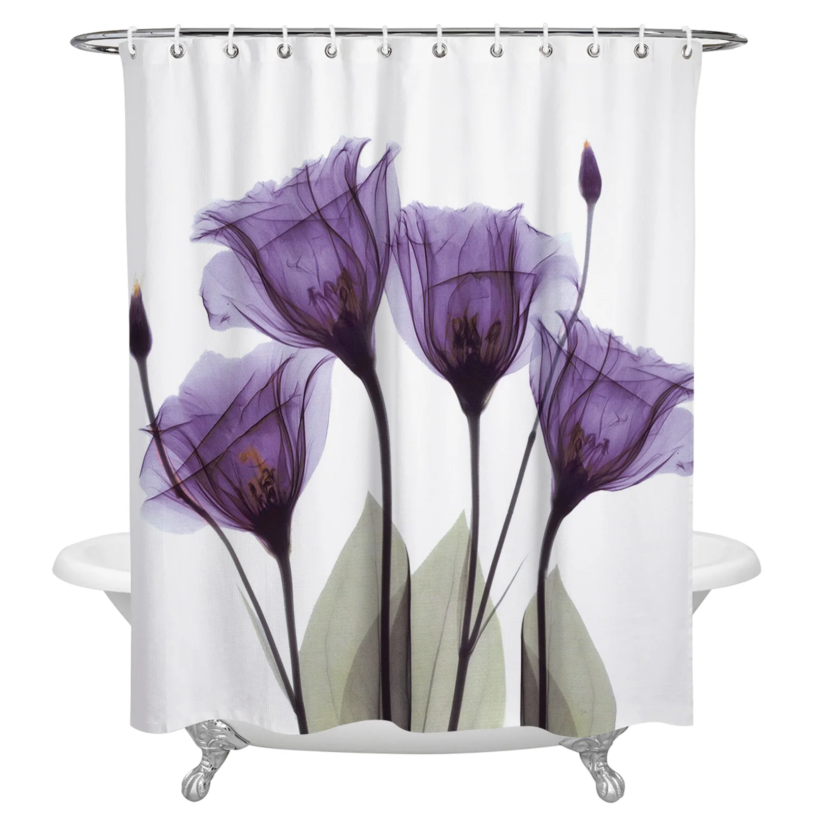 

Водонепроницаемая шторка для душа с крючками, занавеска из полиэстера в пасторальном стиле, абстрактная, с фиолетовыми цветами, для ванной ...