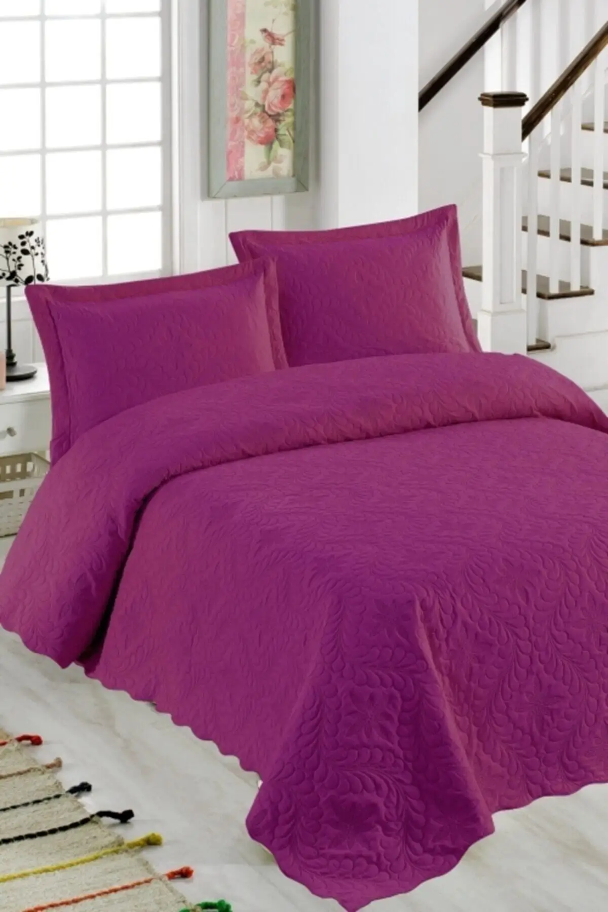 

Ivy Fuchsia Double Personality Microfiber Quilted Bedspread Cotton-Polyester 250x260 Çarşafsız Single Size Pink