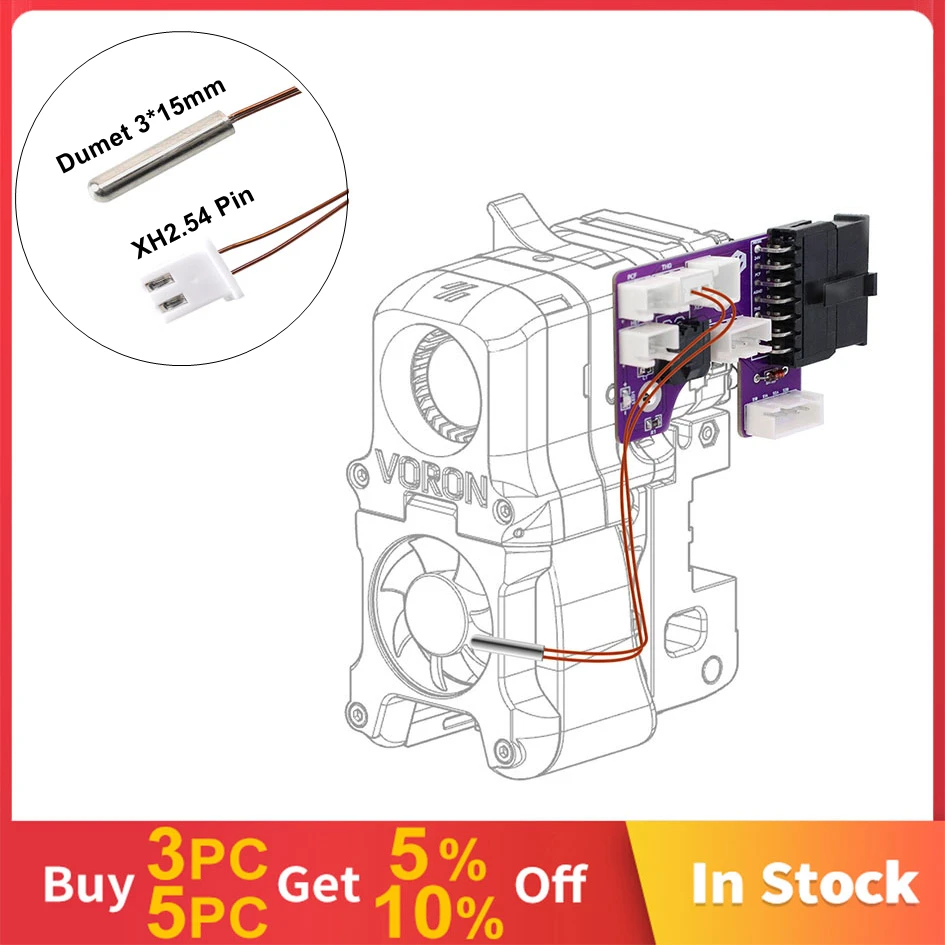 

NTC100K Upgrade Dumet Wire Thermistor Cartridge XH2.54 Pin For Voron 2.4/1.8/0.1 3D Printer Temperature Sensor 3*15mm 15cm