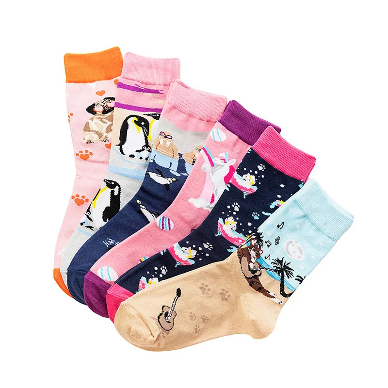 

3pairs/High-Quality Mid-Calf Socks with Animal Patterns Unisex Vintage Cotton Socks for Autumn.