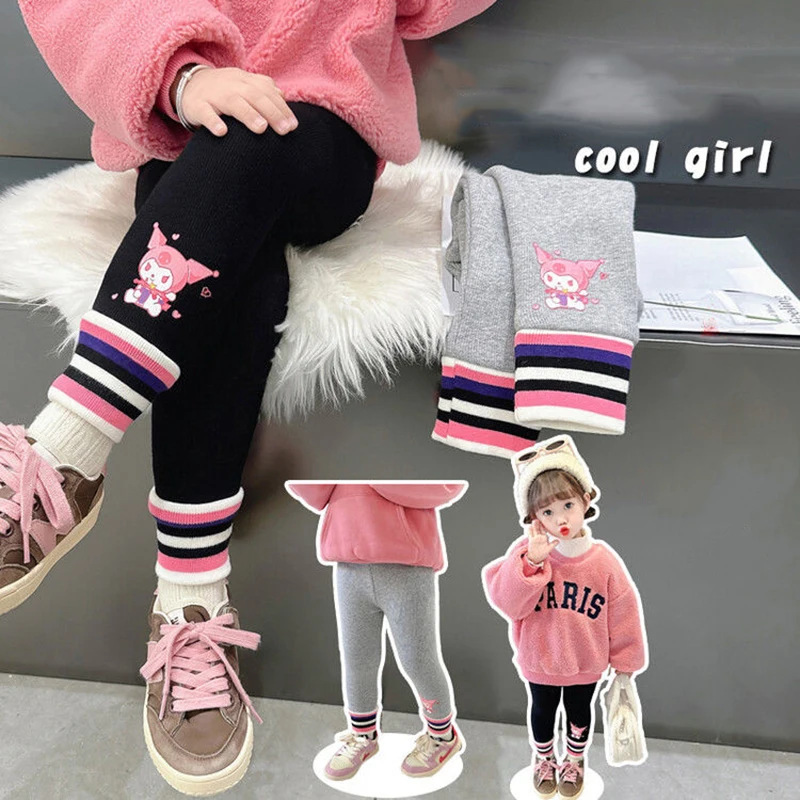

Kawaii Sanrio Kuromi Autumn Winter Kids Leggings Cute Girls Bottom Tight-Leg Pents Thin Ankle Length Thin Outside Wear Kids Gift
