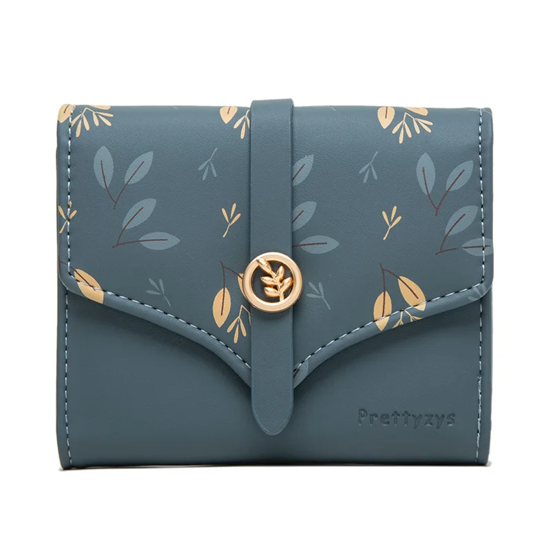 

Fashion Women's Short PU Soft Printed Belt Buckle Tri-fold Short Wallet Student Coins Girl Trend Coin Purse Carteras Para Mujer