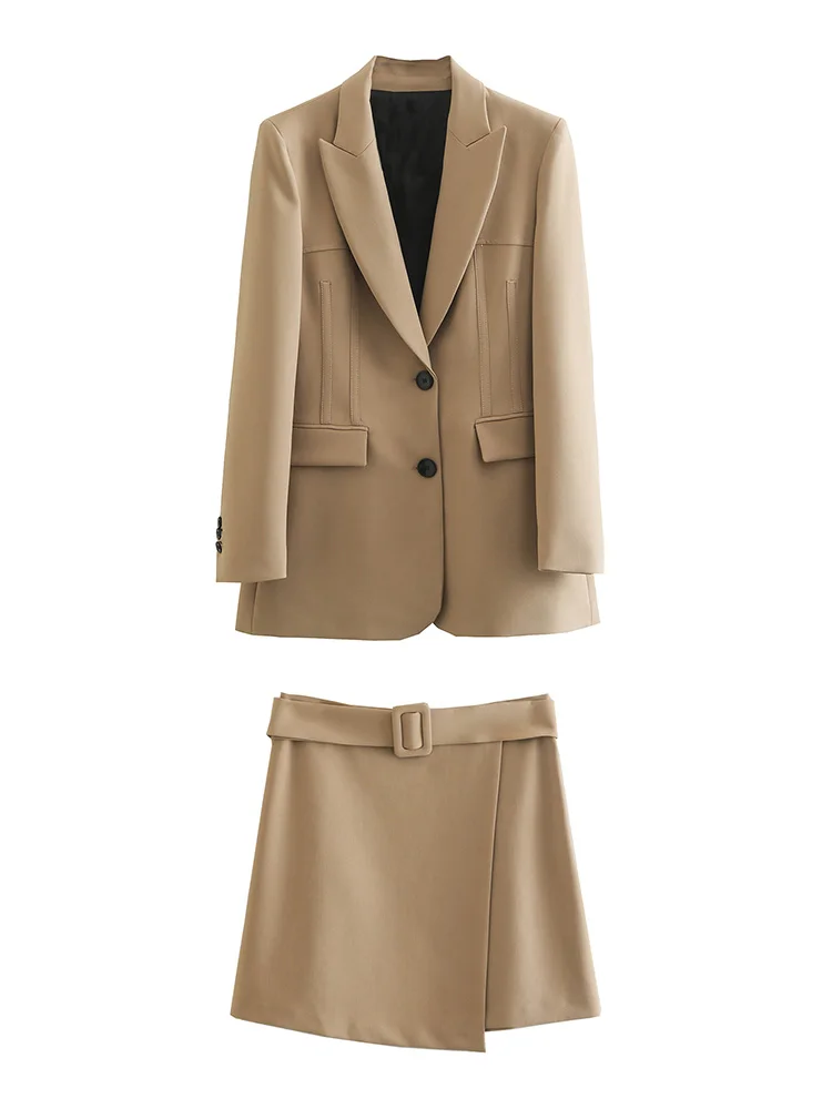 

Офисные элегантные блейзеры, костюмы для женщин 2022, приталенный блейзер на заказ и мини-юбка с поясом и высокой талией, комплекты из 2 предме...