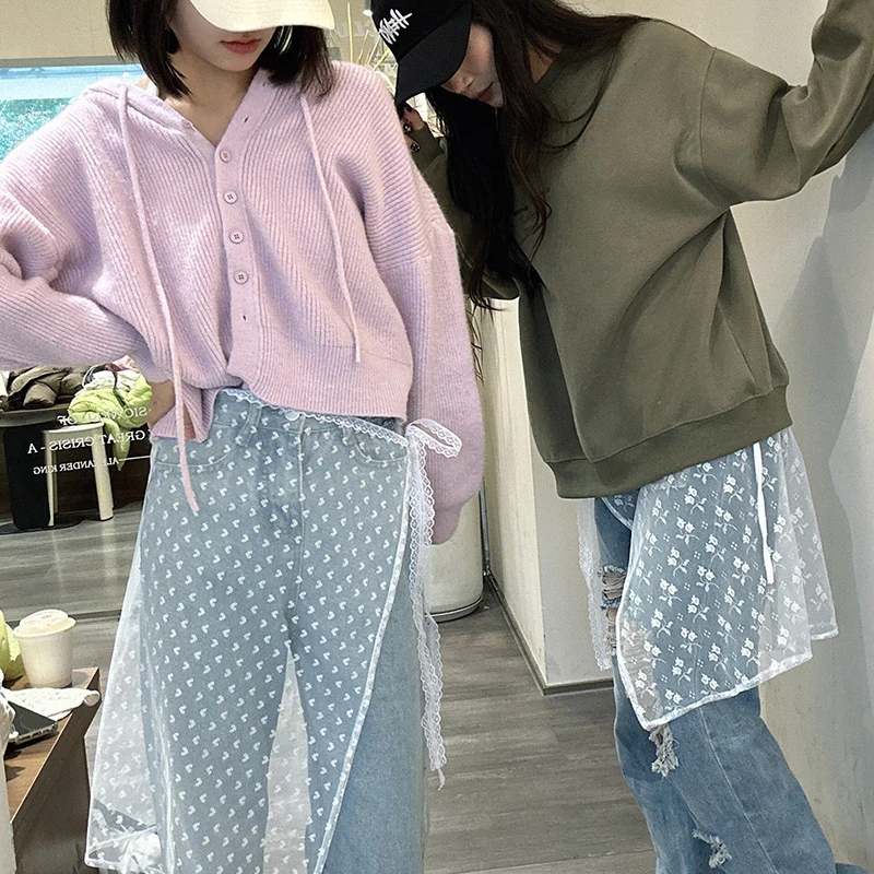 Женская кружевная юбка в Корейском стиле многослойная сетчатая на завязках