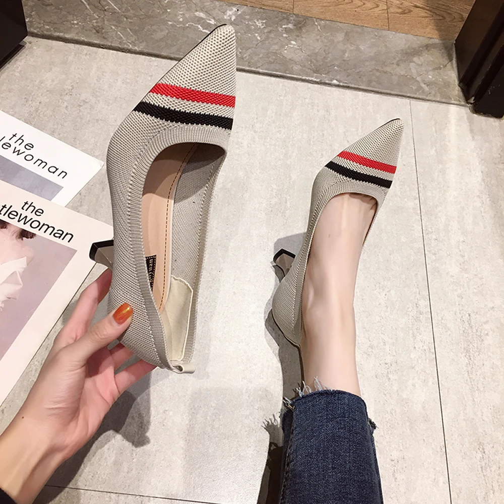 Walker Women's Casual Shoes Soft Bottom Knitted Flats Pointed-toe Shallow-mouth Mixed-color Flats For Autumn Size 36~40