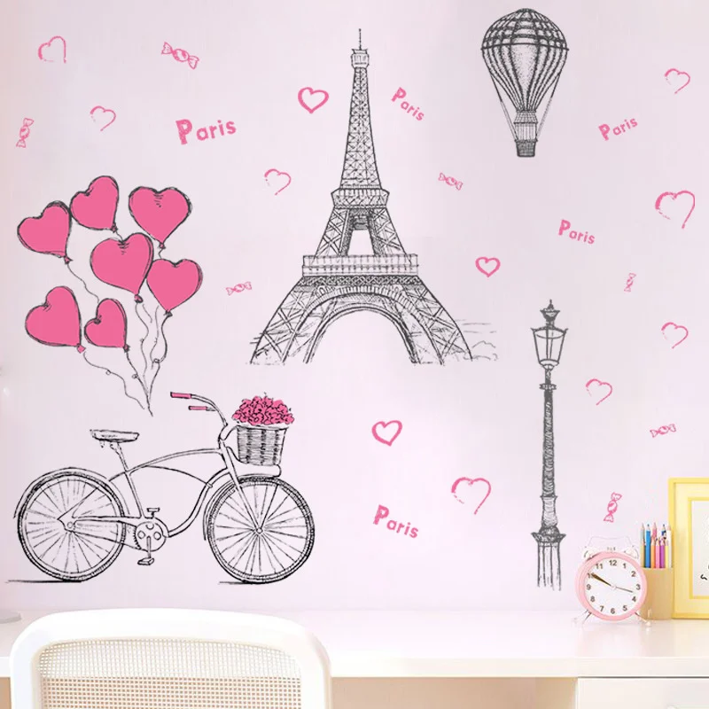 

Wall Stickers Tower Bicycle Love Street Lamp Bedroom Porch Wall Beautification Decorative Wall Sticker