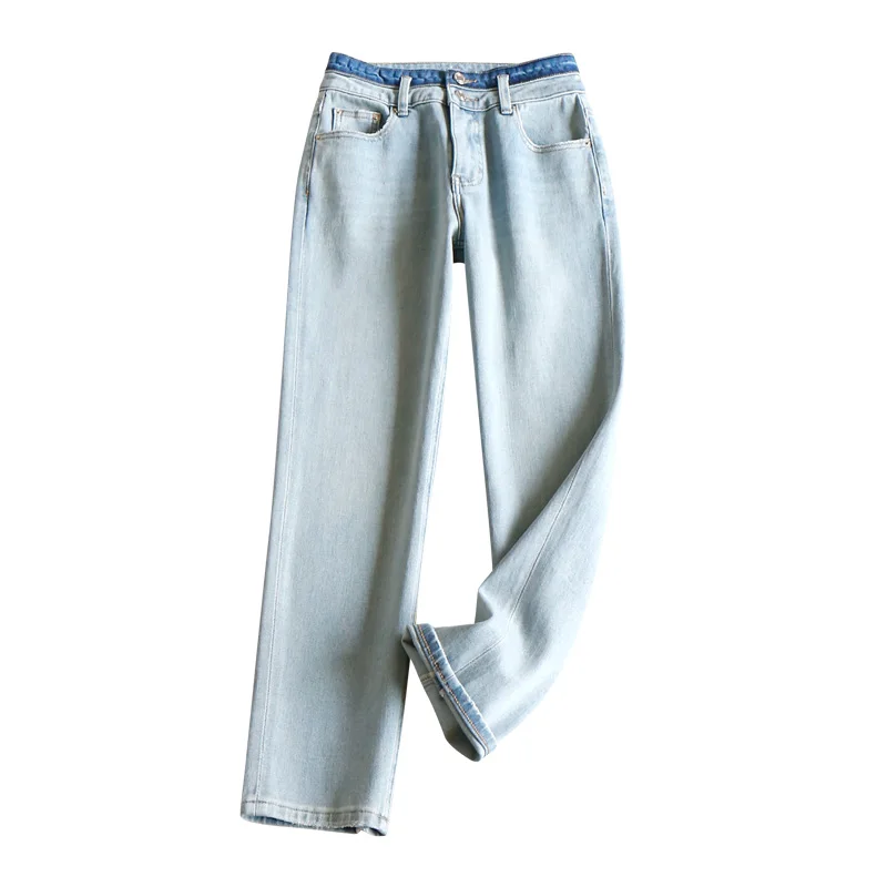 Casual Women Jeans  Korean  HIGH WAIST Ankle-Length Pants  Zipper Fly  Spring 2023  Light LIGHT  Blue Jeans for Women