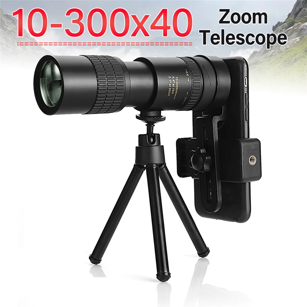 

Portable Monocular 10-300x40 Single Barrel Zoom Telescope Night Vision Monocular Outdoor Ultralight Telescope With Tripod Clip