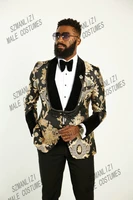 szmanlizi high quality black gold jacquard smoking tuxedos jacket groom party suits male wedding dress best man blazer pants