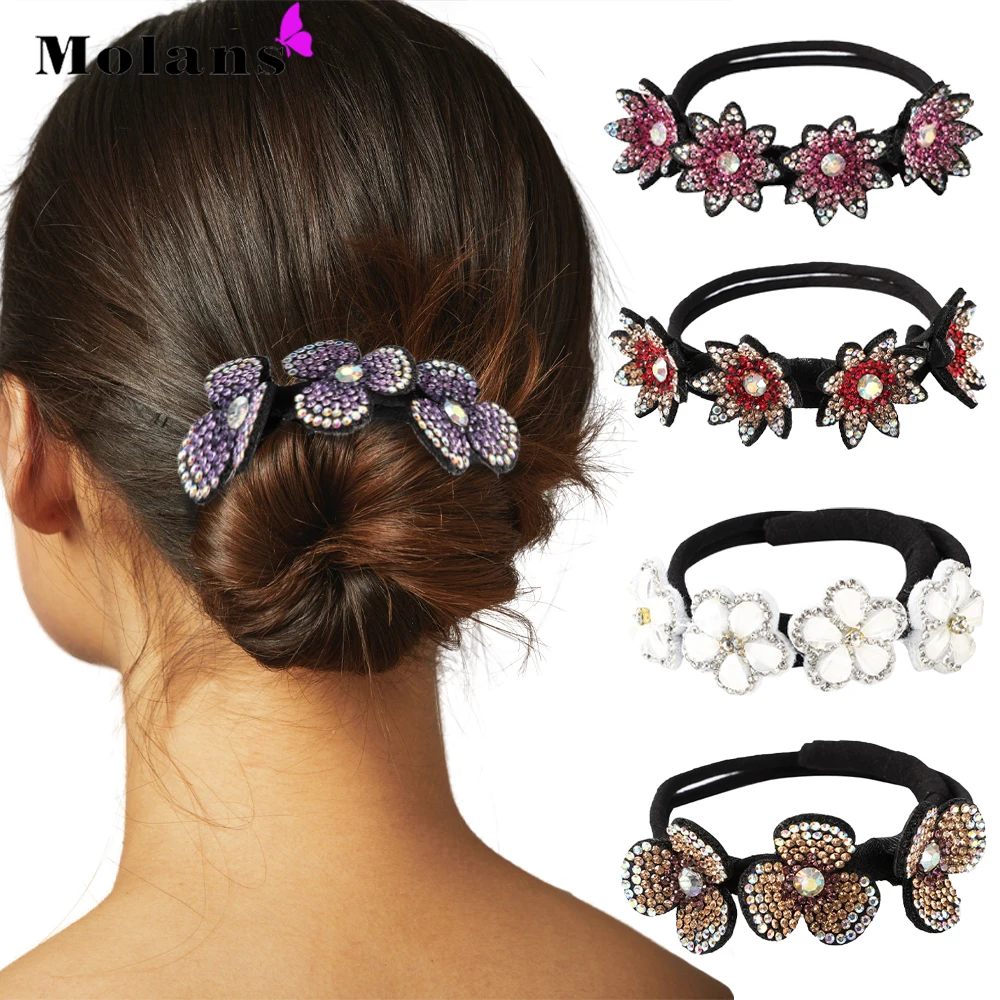 

Molans Стразы Цветочная веревка для волос винтажные модные женские аксессуары блестящая повязка на голову для конского хвоста кольцо для волос обруч элегантные ювелирные изделия