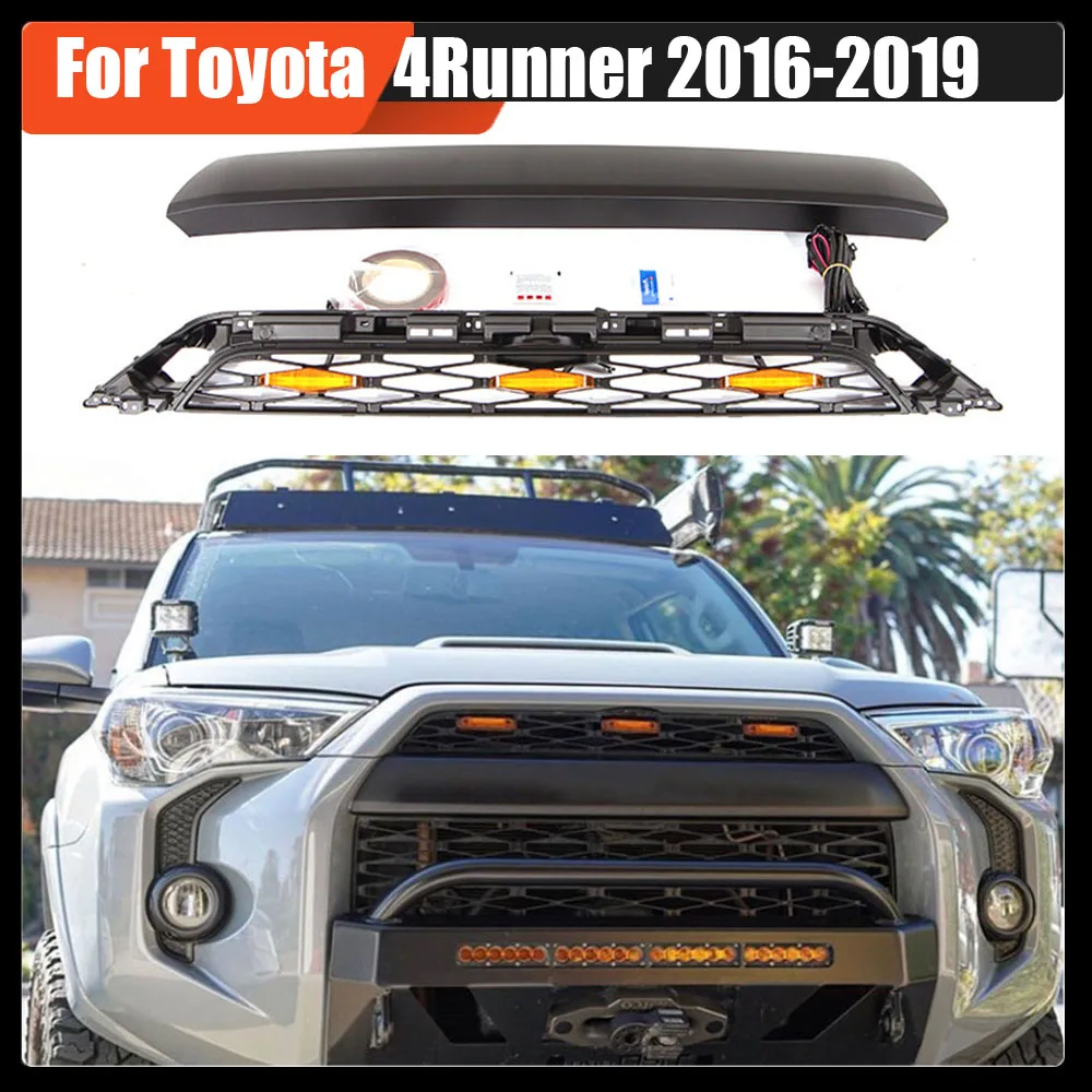 

Front Bumper Grill With Led Mask Grille Racing Grills Hood Mesh Facelift Car Exterior Accessories For Toyota 4Runner 2016-2019