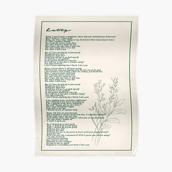 

Betty Lyric Poster Modern Picture Print Decoration Painting Home Decor Art Vintage Wall Mural Room Funny No Frame