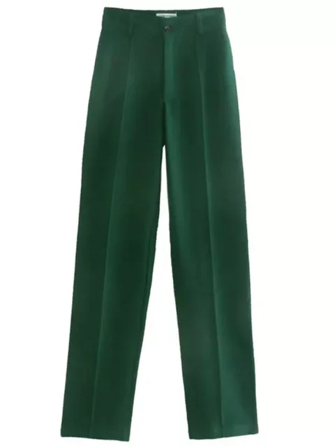 

Woman 2021 Autumn Traf Casual Fashion Office Ladies Female Elegant Straight Long Suit Pants Green Trousers
