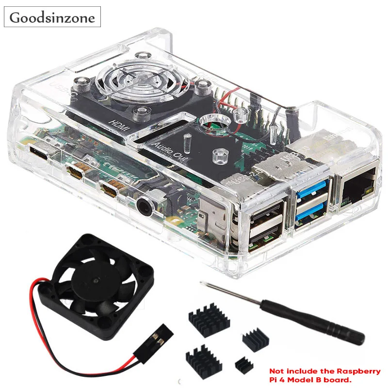 

Case with Fan Kit for Rapsberry Pi 4, Acrylic Pi 4B Case 4PCS Heatsinks Cooling Fan for Raspberry Pi 4 Model B 4B