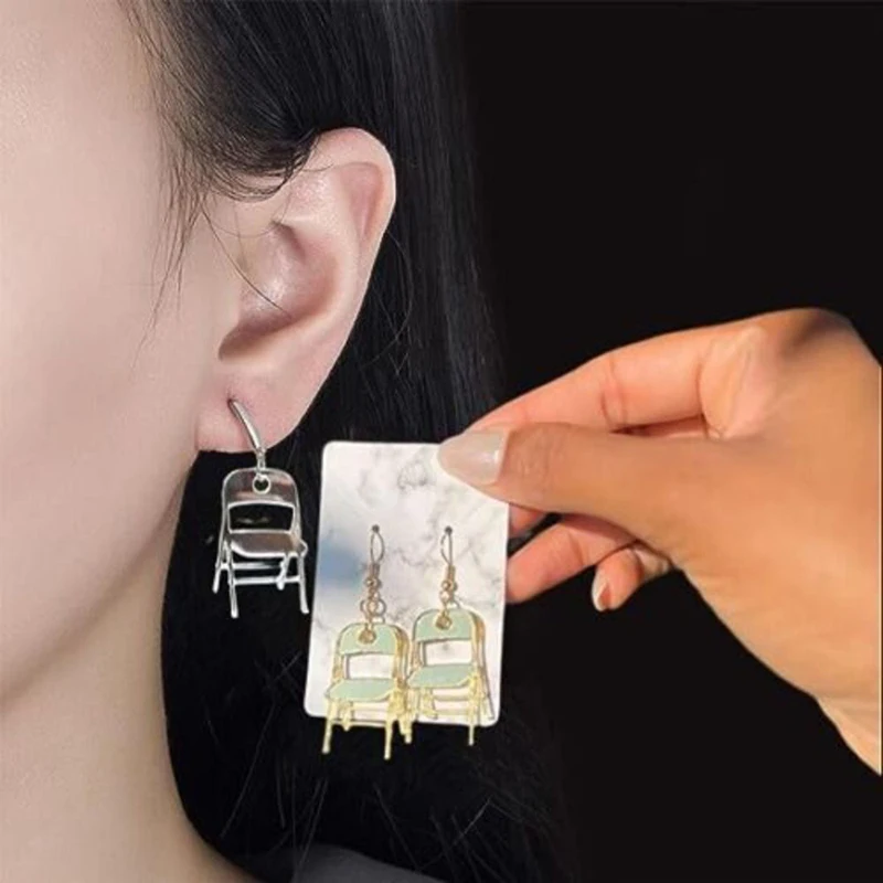 Earrings Women Funny Gold Chair Earrings Girls Punck Acrylic Chair Dangle Earrings  Vintage Ear Stud