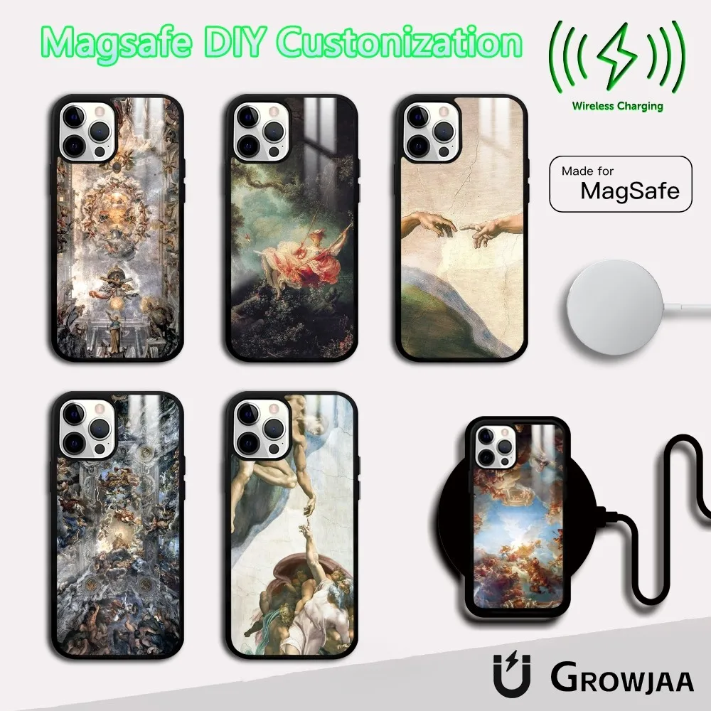 Чехол для телефона Michelangelo Creation Of Adam iPhone 16 15 14 13 12 11 Pro Max Plus Mini Magsafe Mirror беспроводной