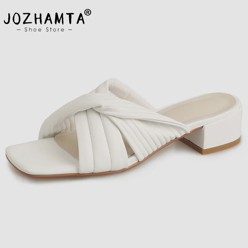 

JOZHAMTA Size 34-39 Women Slides Sandals Summer 2023 Fashion Thick Mid Heels Shoes For Women Woven Slippers Casual Home Party