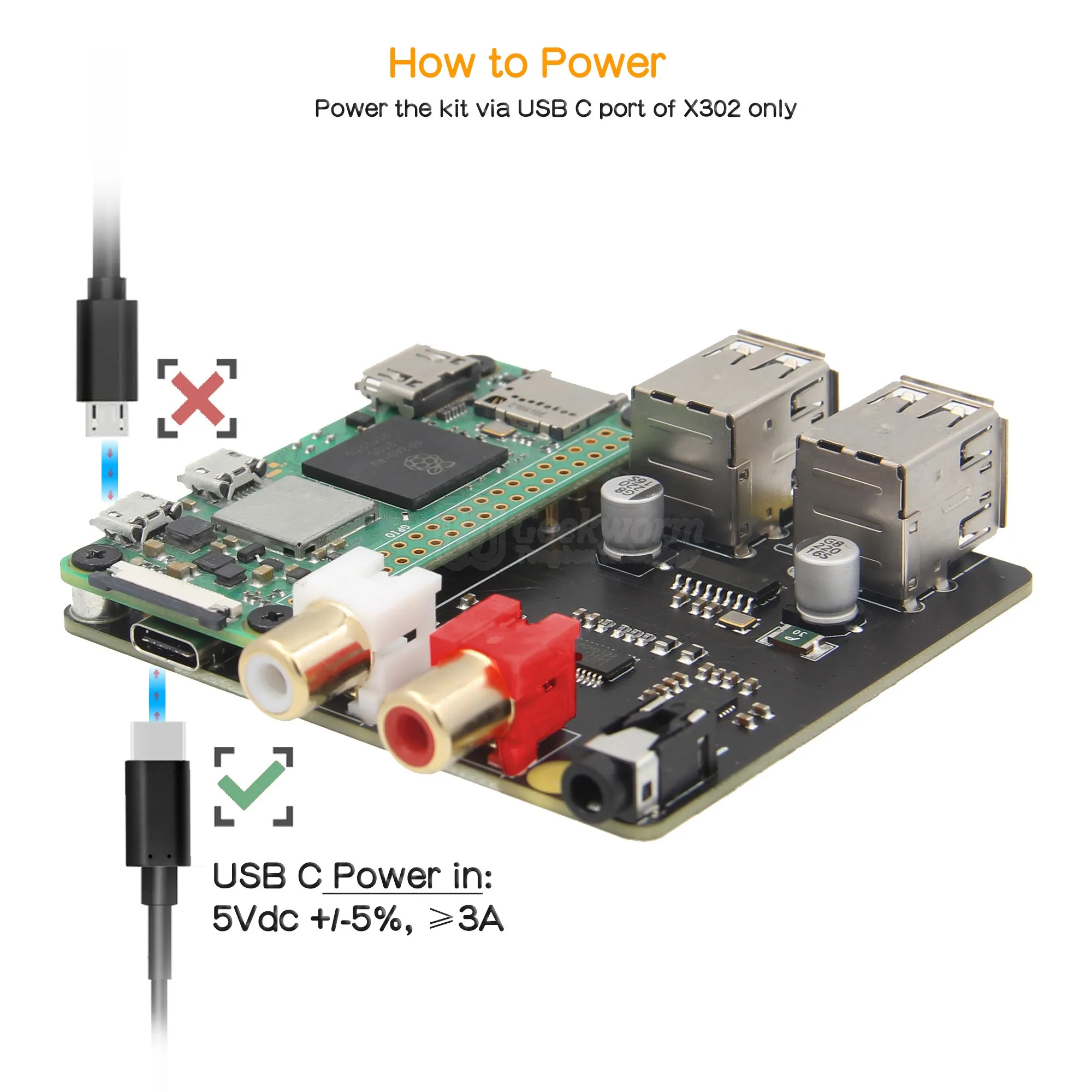 Материнская плата Geekworm Raspberry Pi X302 Hi-Fi аналоговая аналогична Zero 2 Вт/Zero Вт (не