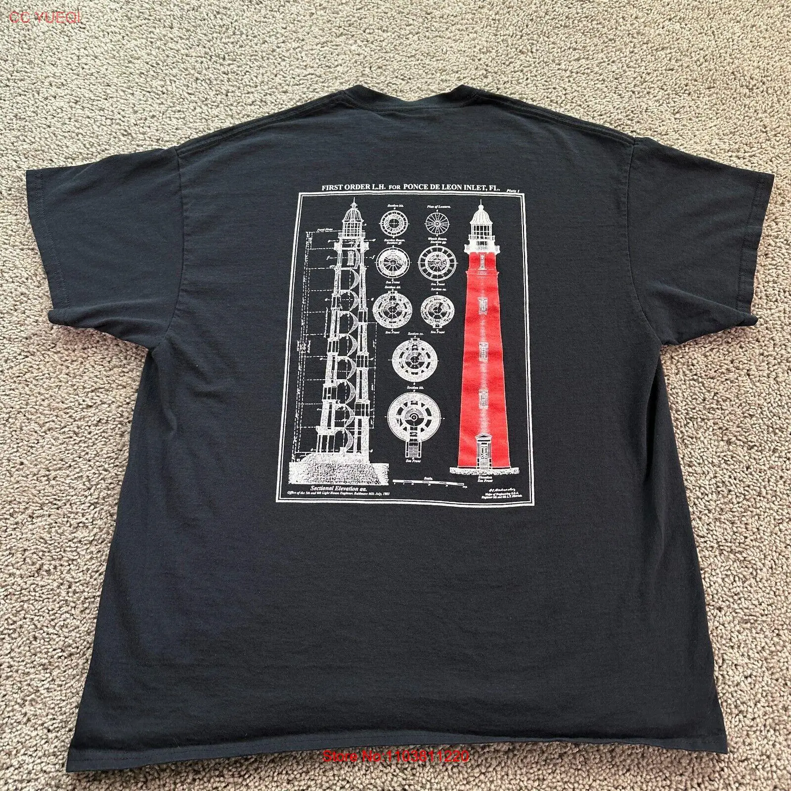 Рубашка Ponce De Leon Lighthouse мужская XL черная секционная с синим принтом
