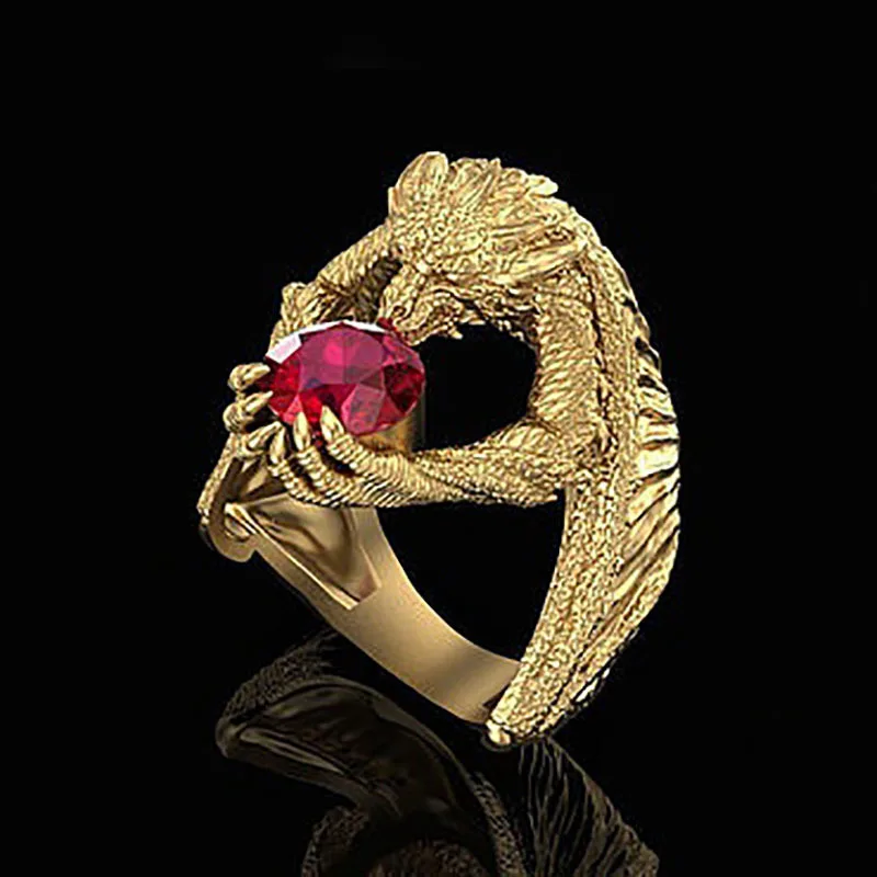 

Personality Gold Color Evil Dragon Gems Stone Ring Red Zircon Dragon Ring for Men Women Gothic Punk Ring Party Jewelry