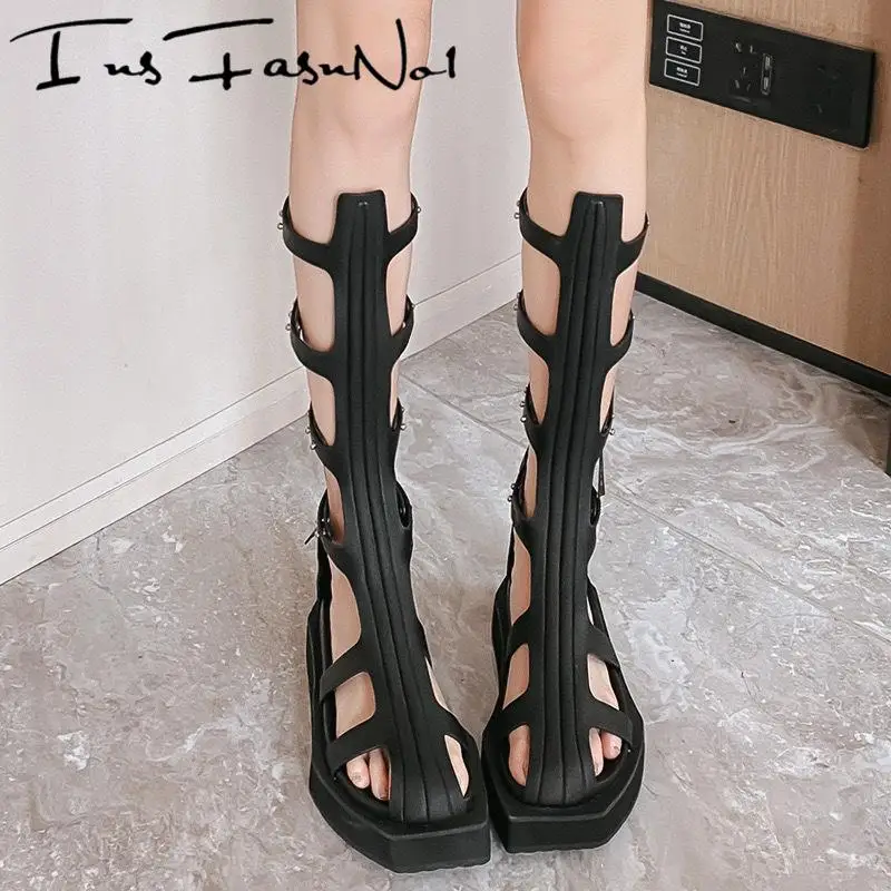 Ботильоны женские из натуральной кожи ажурные полусапожки на платформе и