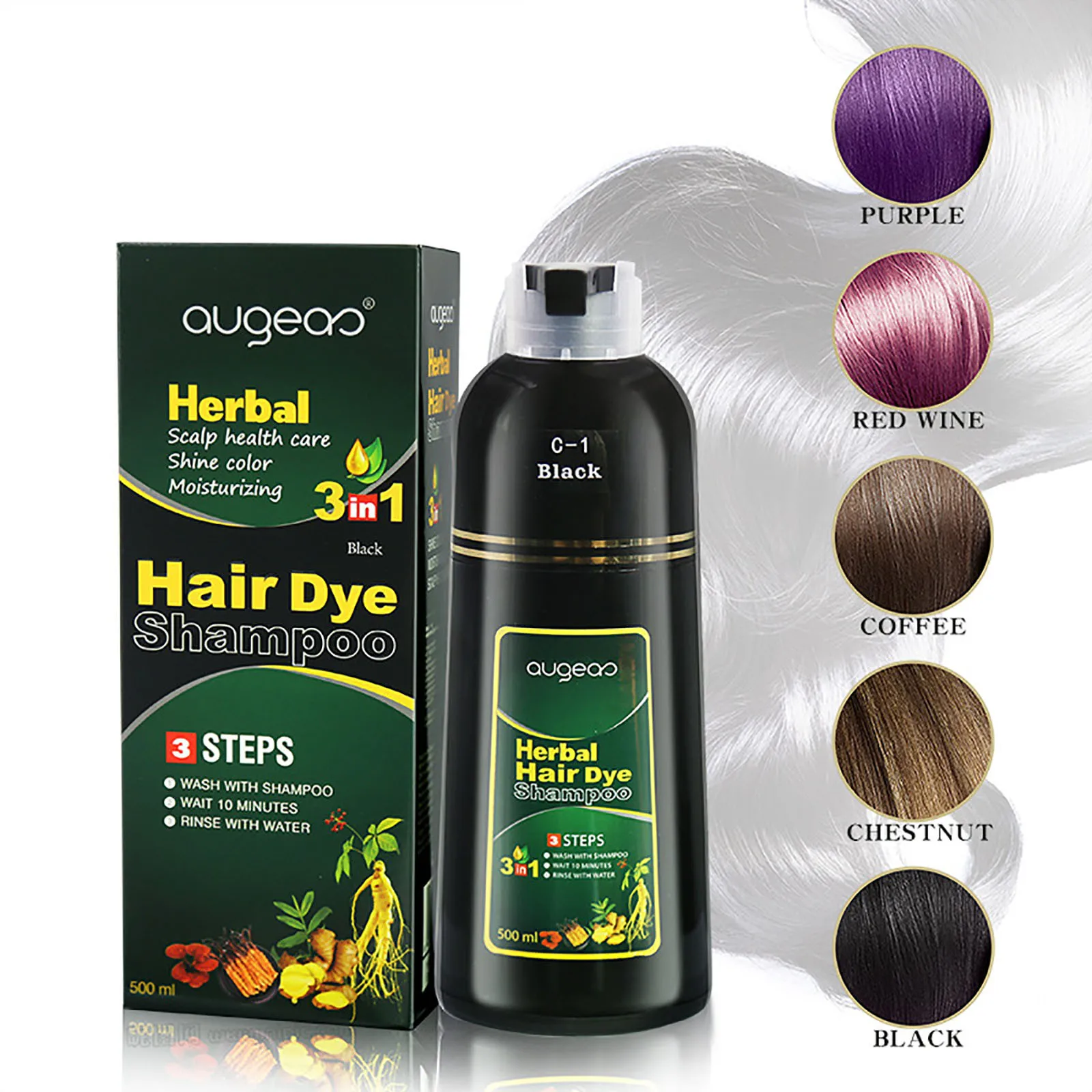 

10 Mins 500ml Herbal Hair Darkening Processed Refreshing Anti-dandruff Hair Shampoo Hair Skin Health Care Wholesale