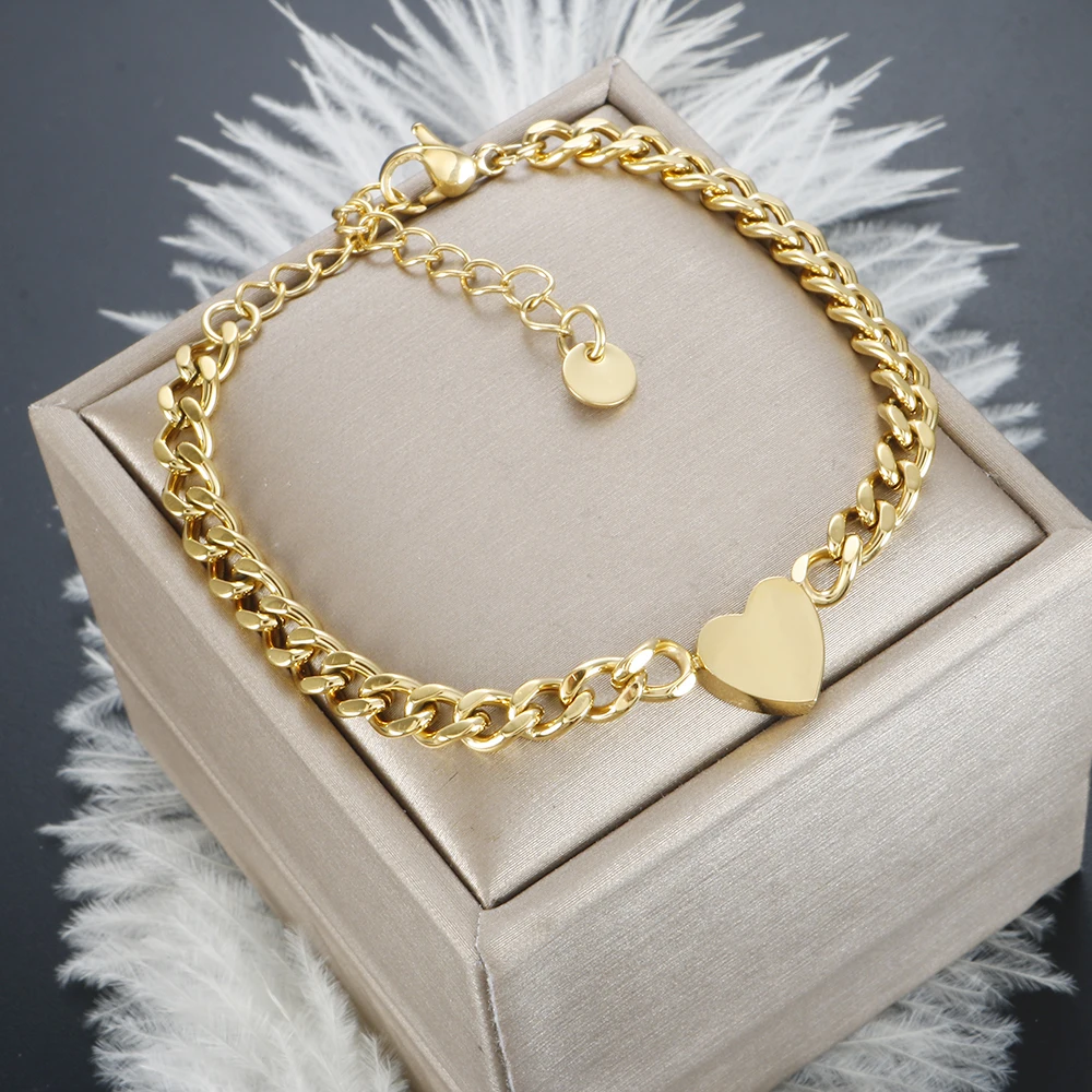 

Love Charm Thick Chain Stainless Steel Gold Plated Bracelet Heart Pendant for Women Waterproof Party Trendy Jewelry Wholesales