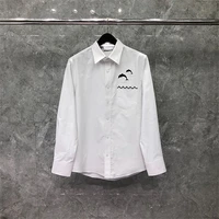 tb thom shirt spring autunm long sleeve loose blouse custom dolphin on pocket shirts white casual korean fashion men clothing