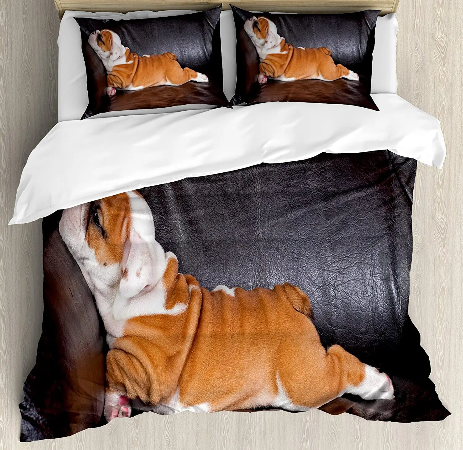 

English Bulldog 3pcs Bedding Set Puppy Resting on a Sofa Funny A Duvet Cover Set Bed Set Quilt Cover Pillow Case Comforter Cover