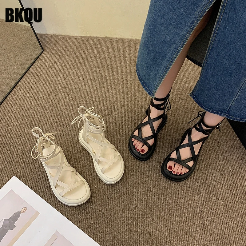 

Женские сандалии-гладиаторы на толстой подошве, повседневные босоножки в римском стиле с пряжкой, на молнии, для лета, 2022